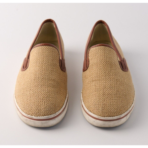 Lauren Ralph Lauren Janis Burlap Slip-On Sneakers Tan Brown Casual Preppy Sz 8.5 - Picture 3 of 11